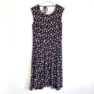 ANN TAYLOR LOFT Gray Purple ish Cream Floral Sleeveless Tie Bow Fit Flare Dress